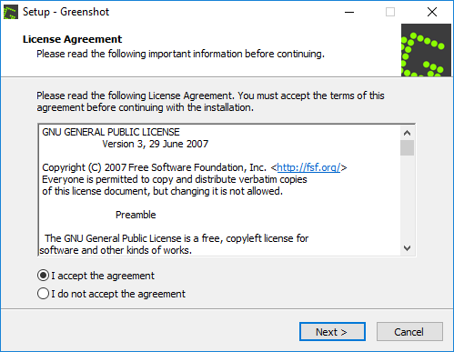License agreement for Greenshot