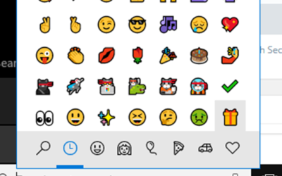Windows logo key  + period (.) or semicolon (;) to open emoji panel Using Windows 10