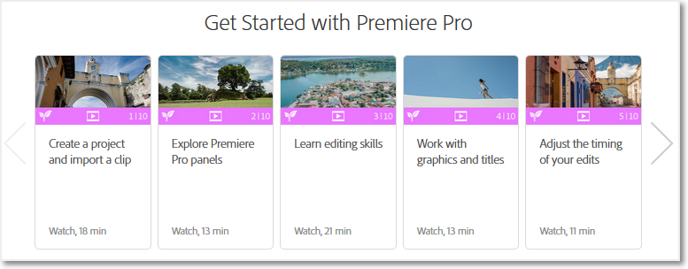 Adobe Premiere Pro get started video selection